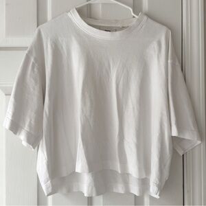Joah Brown white minimalist boxy semi cropped cotton short sleeve baggy t-shirt